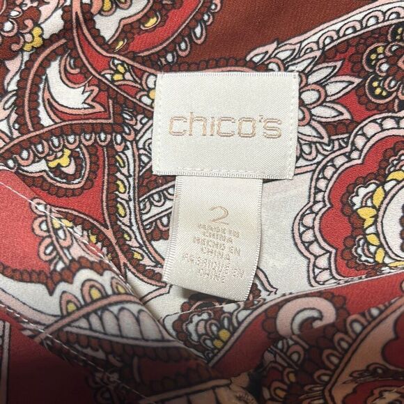 Chico’s Fall Rust/Cream Paisley Medallion Long Sleeve Blouse Size 2 - Picture 9 of 11